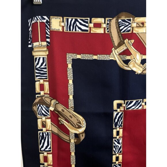 Satin Scarf Equestrian Horse 30" Square Black Red Gold Large Shawl - Picture 3 of 7